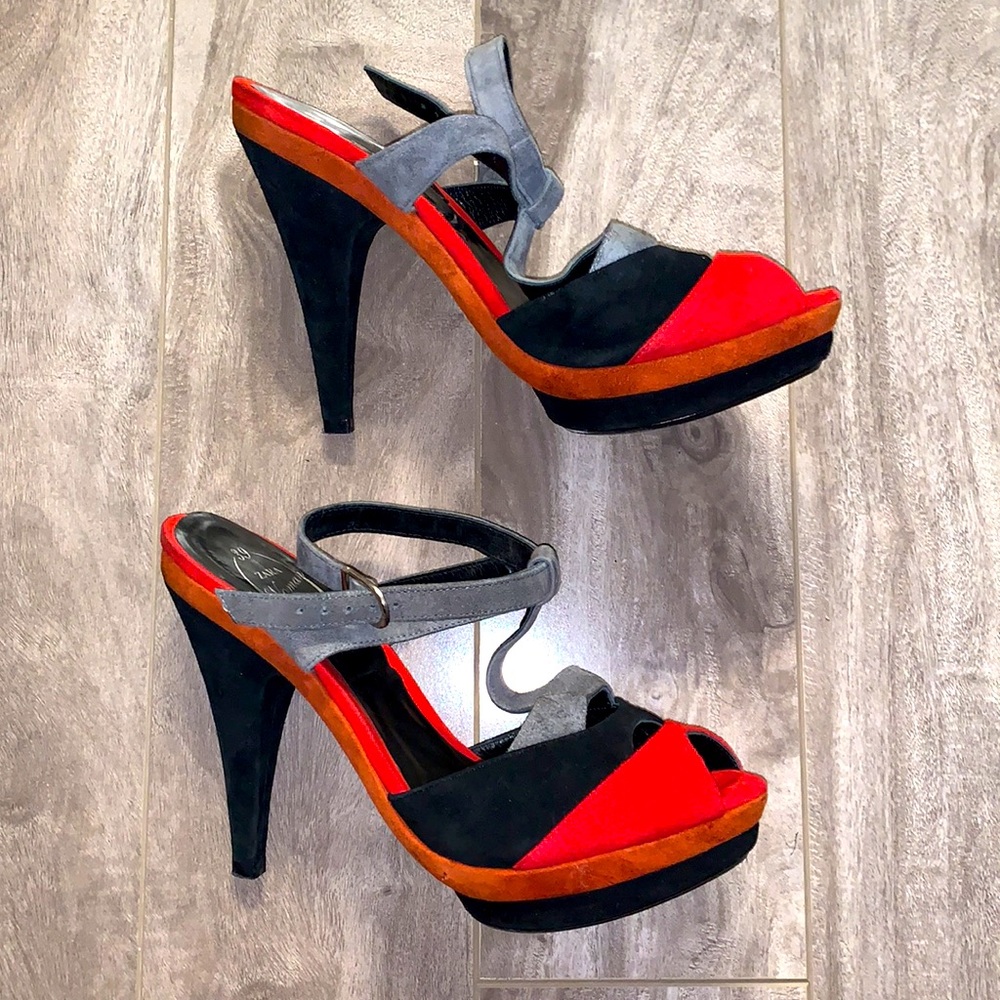 Zara peeptoe sandals high heel red orange and grey